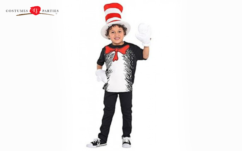 Child dressed in a Cat in the Hat costume.